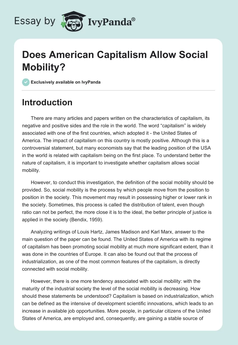 Does American Capitalism Allow Social Mobility?. Page 1