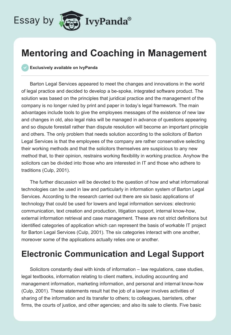 Mentoring and Coaching in Management. Page 1