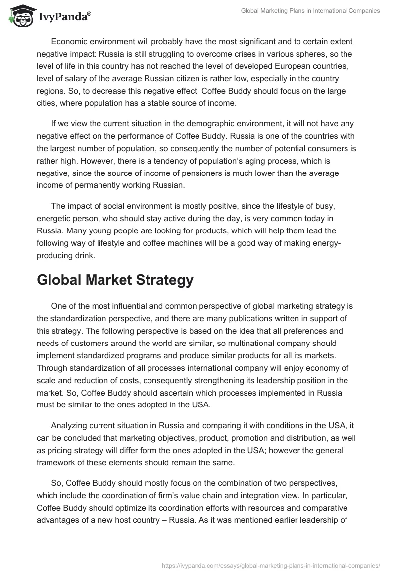 Global Marketing Plans in International Companies. Page 4