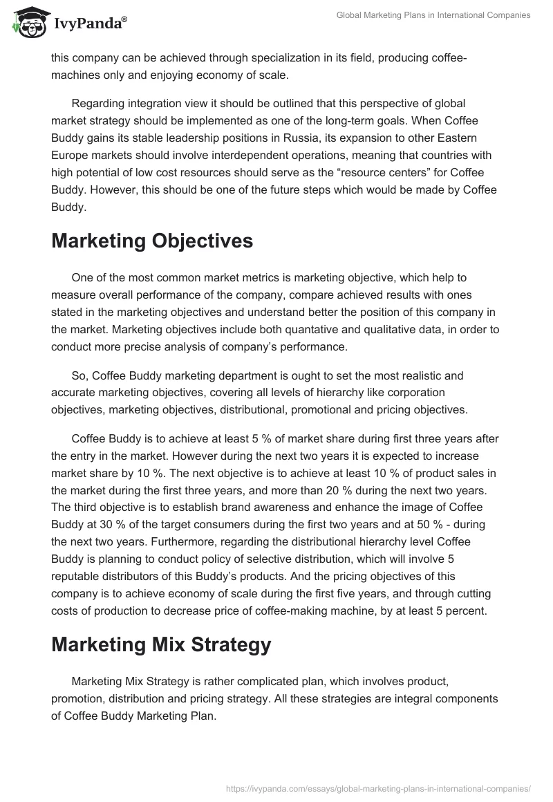 Global Marketing Plans in International Companies. Page 5