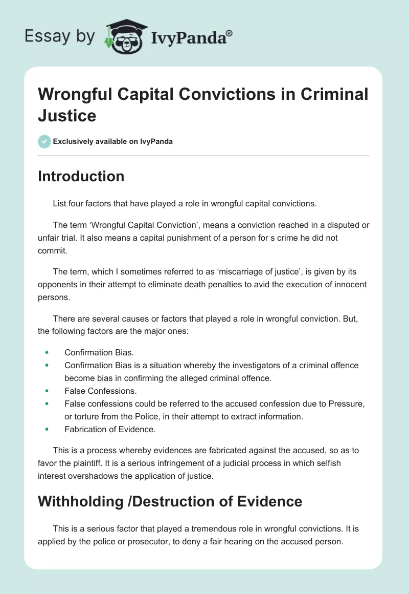 Wrongful Capital Convictions in Criminal Justice. Page 1