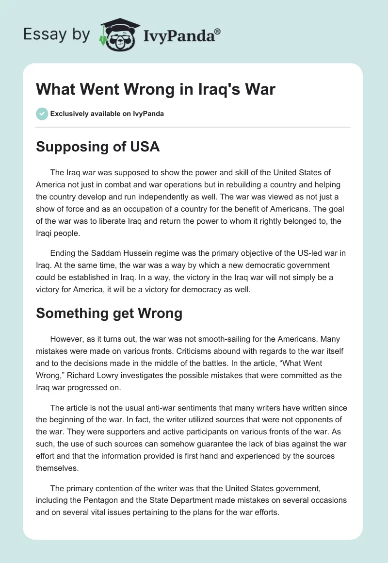 What Went Wrong in Iraq's War. Page 1