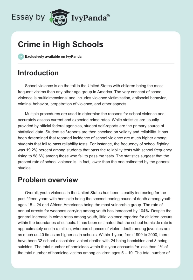 Crime in High Schools. Page 1