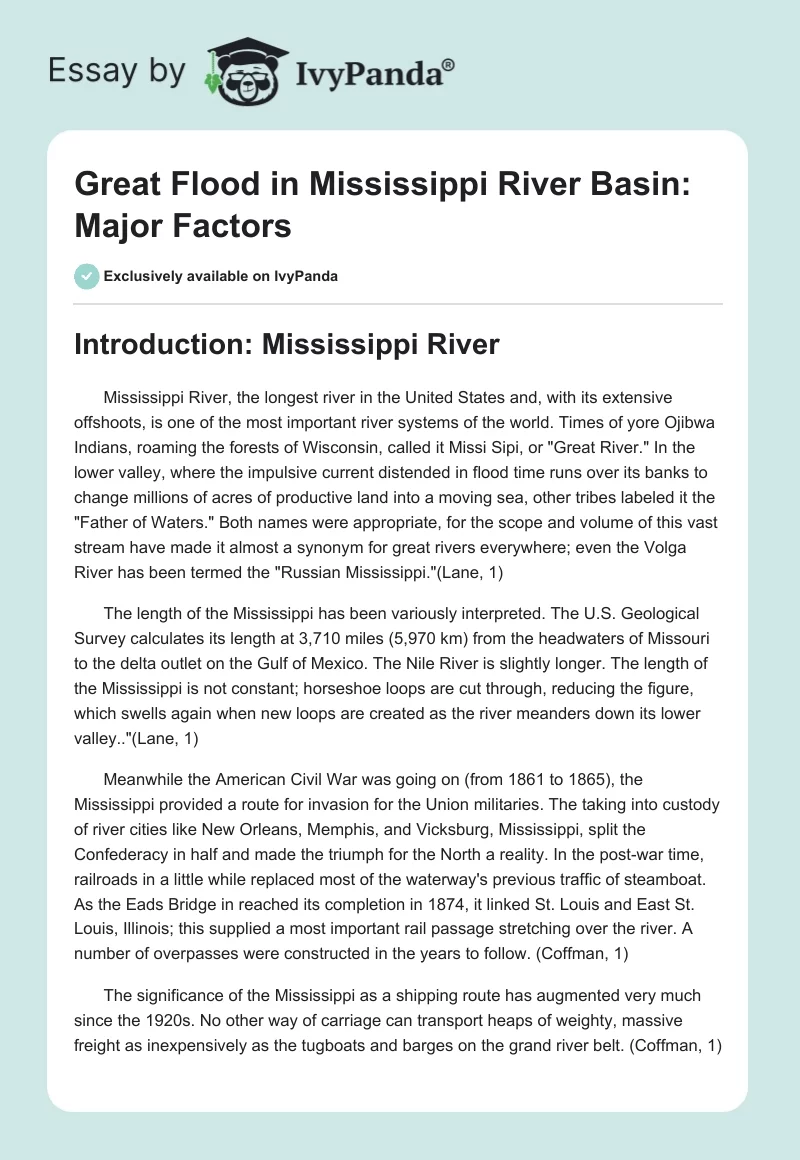 Great Flood in Mississippi River Basin: Major Factors. Page 1