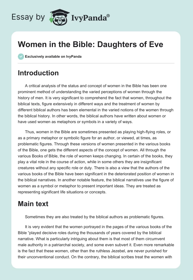 Women in the Bible: Daughters of Eve. Page 1