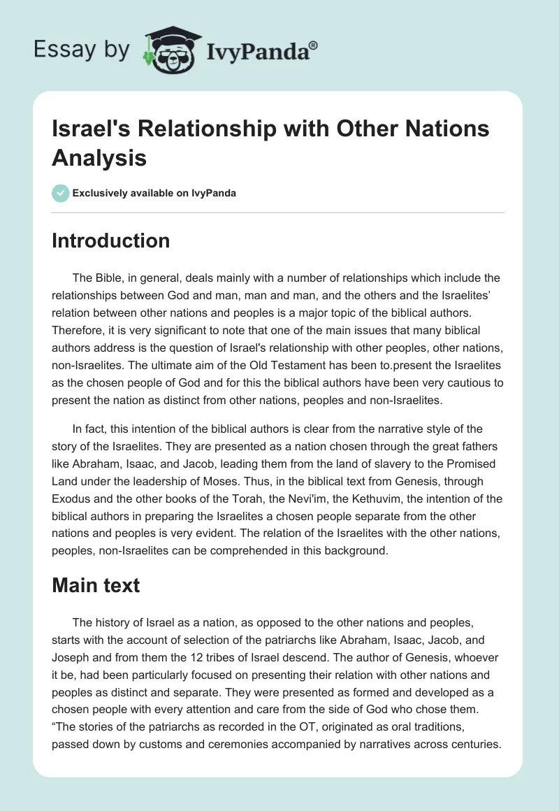 Israel's Relationship with Other Nations Analysis. Page 1