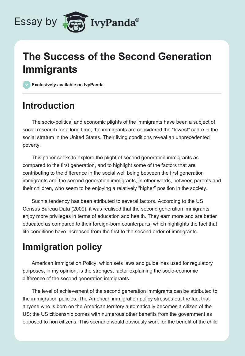 The Success of the Second Generation Immigrants. Page 1