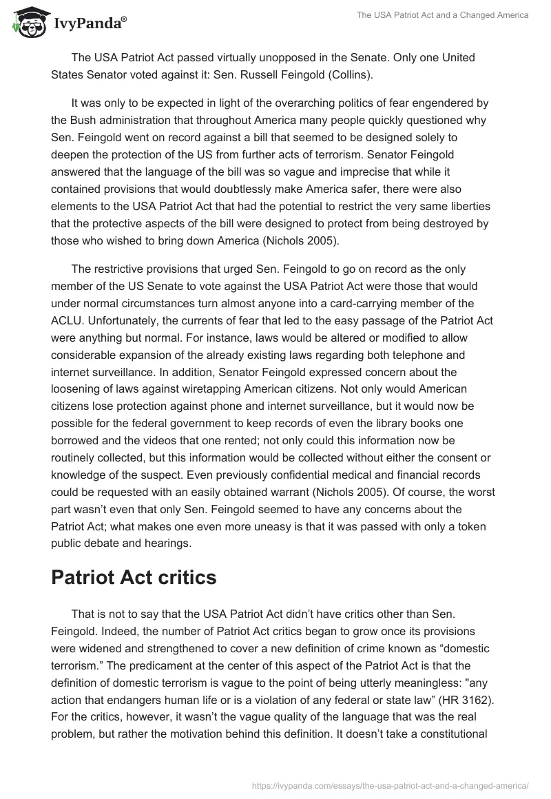 The USA Patriot Act and a Changed America. Page 2