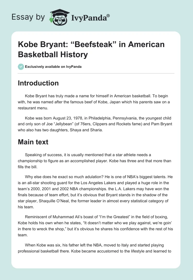 Kobe Bryant: “Beefsteak” in American Basketball History. Page 1