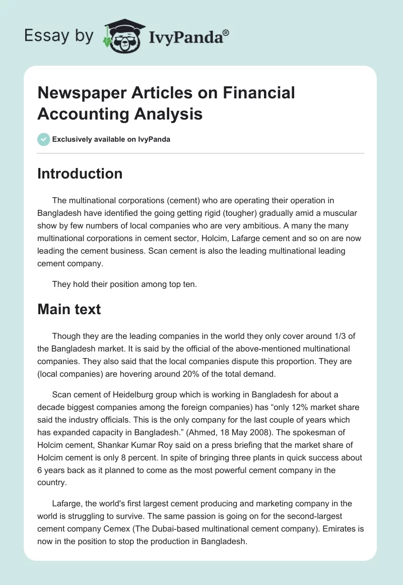Newspaper Articles on Financial Accounting Analysis. Page 1