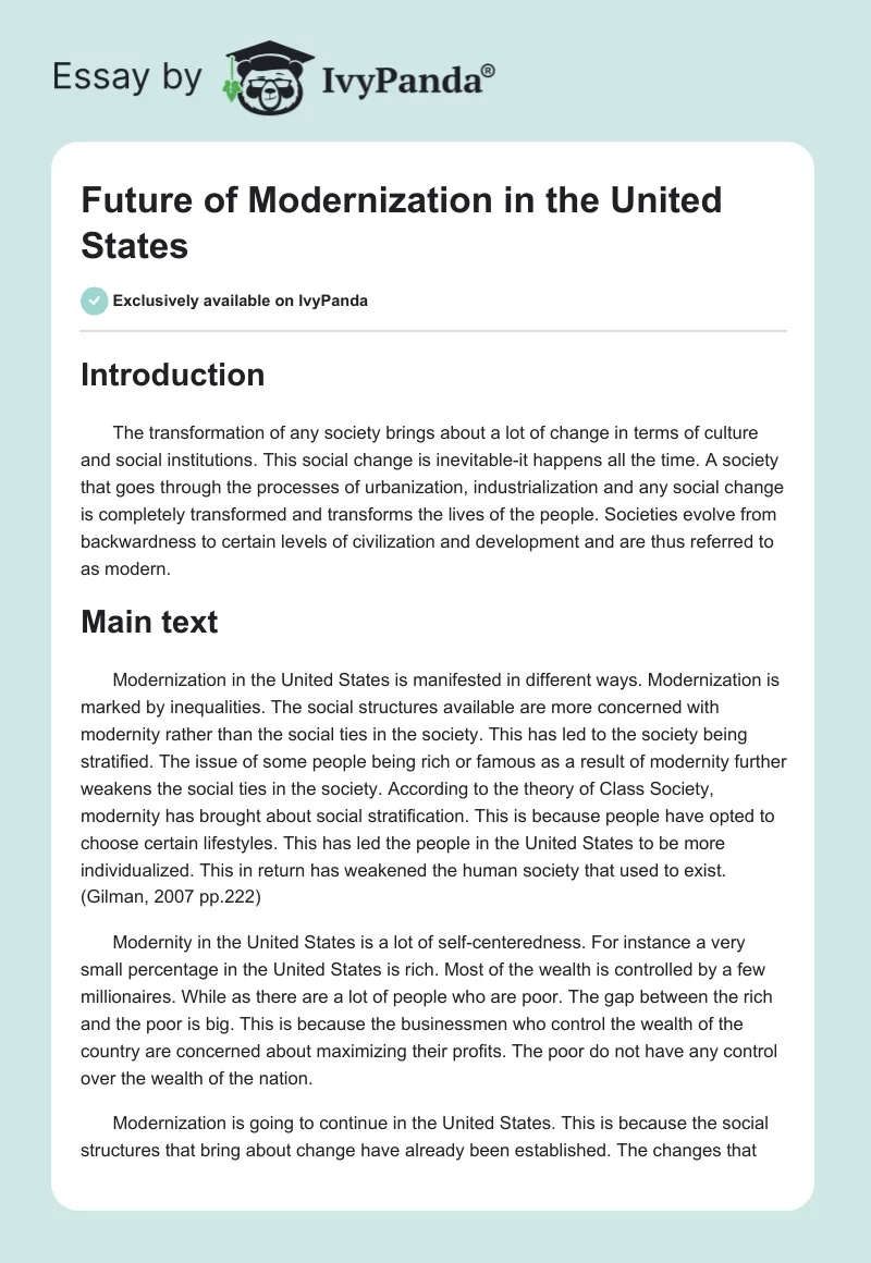 Future of Modernization in the United States. Page 1