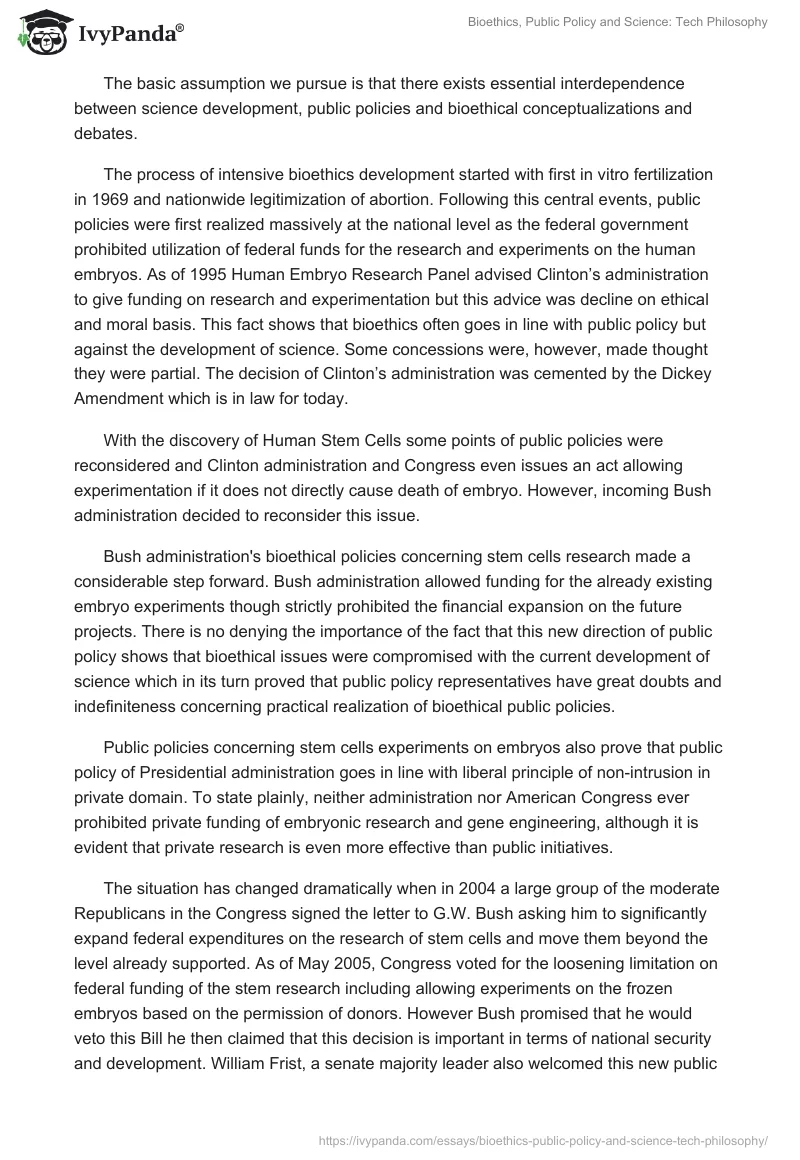 Bioethics, Public Policy and Science: Tech Philosophy. Page 2