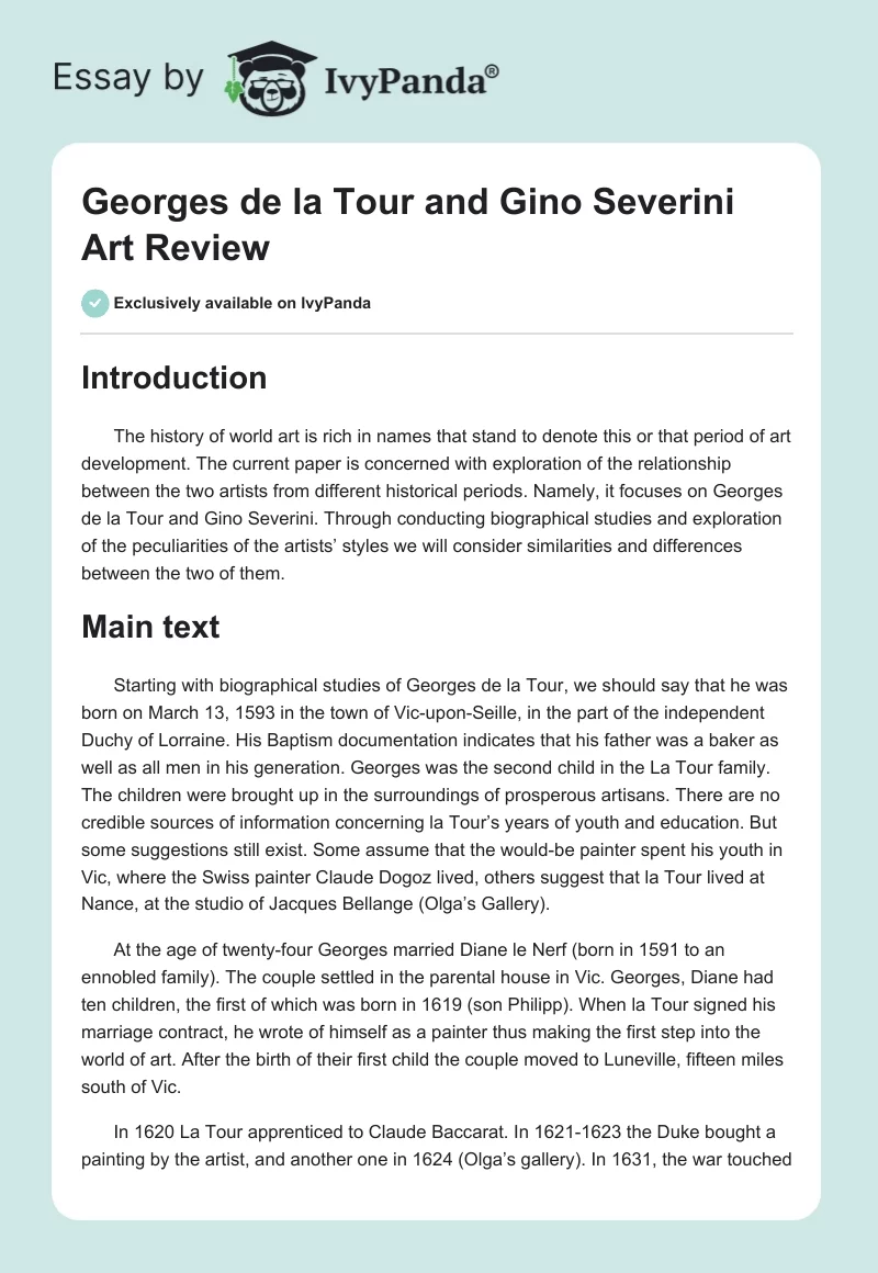 Georges de la Tour and Gino Severini Art Review. Page 1