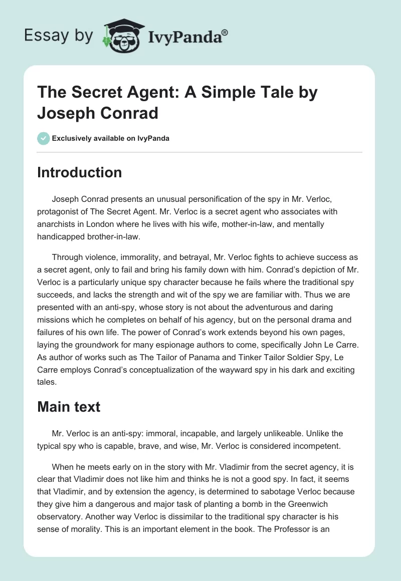 The Secret Agent: A Simple Tale by Joseph Conrad. Page 1