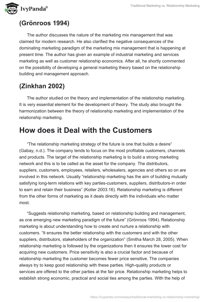 Traditional Marketing vs. Relationship Marketing. Page 2