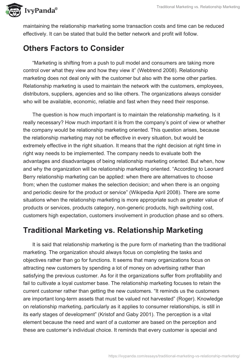 Traditional Marketing vs. Relationship Marketing. Page 3