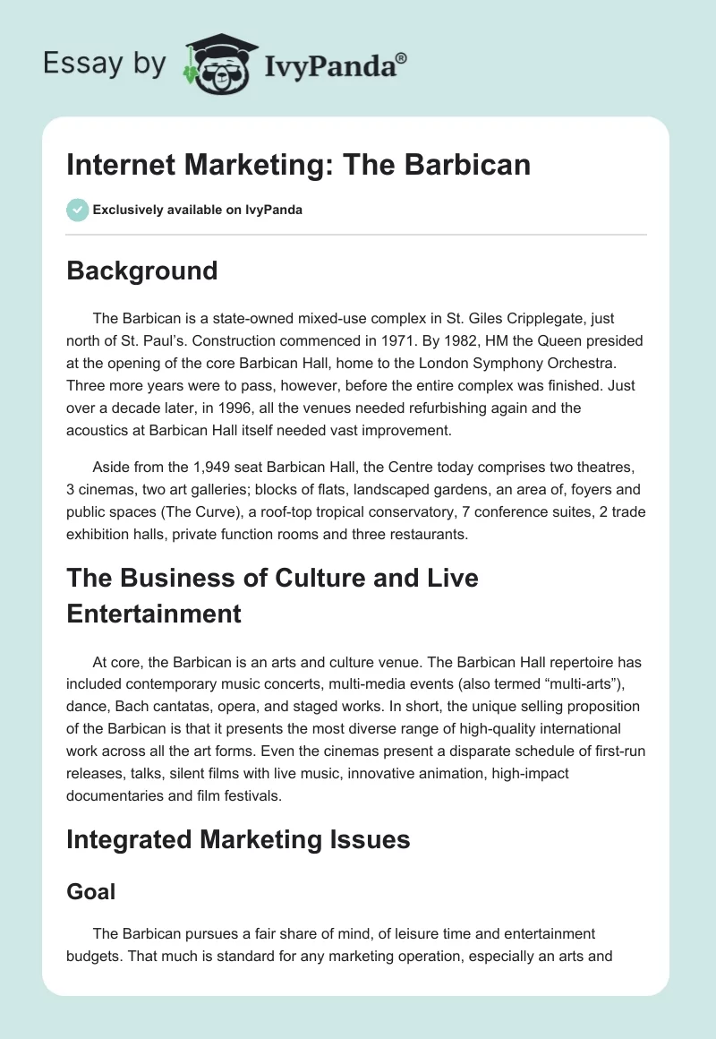 Internet Marketing: The Barbican. Page 1