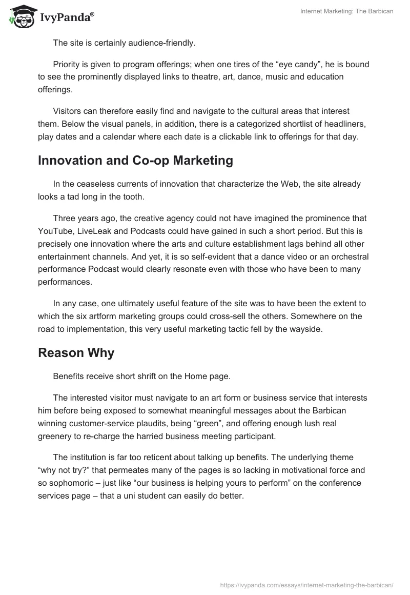 Internet Marketing: The Barbican. Page 3