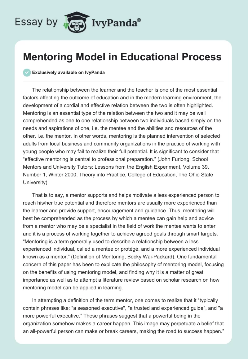 Mentoring Model in Educational Process. Page 1