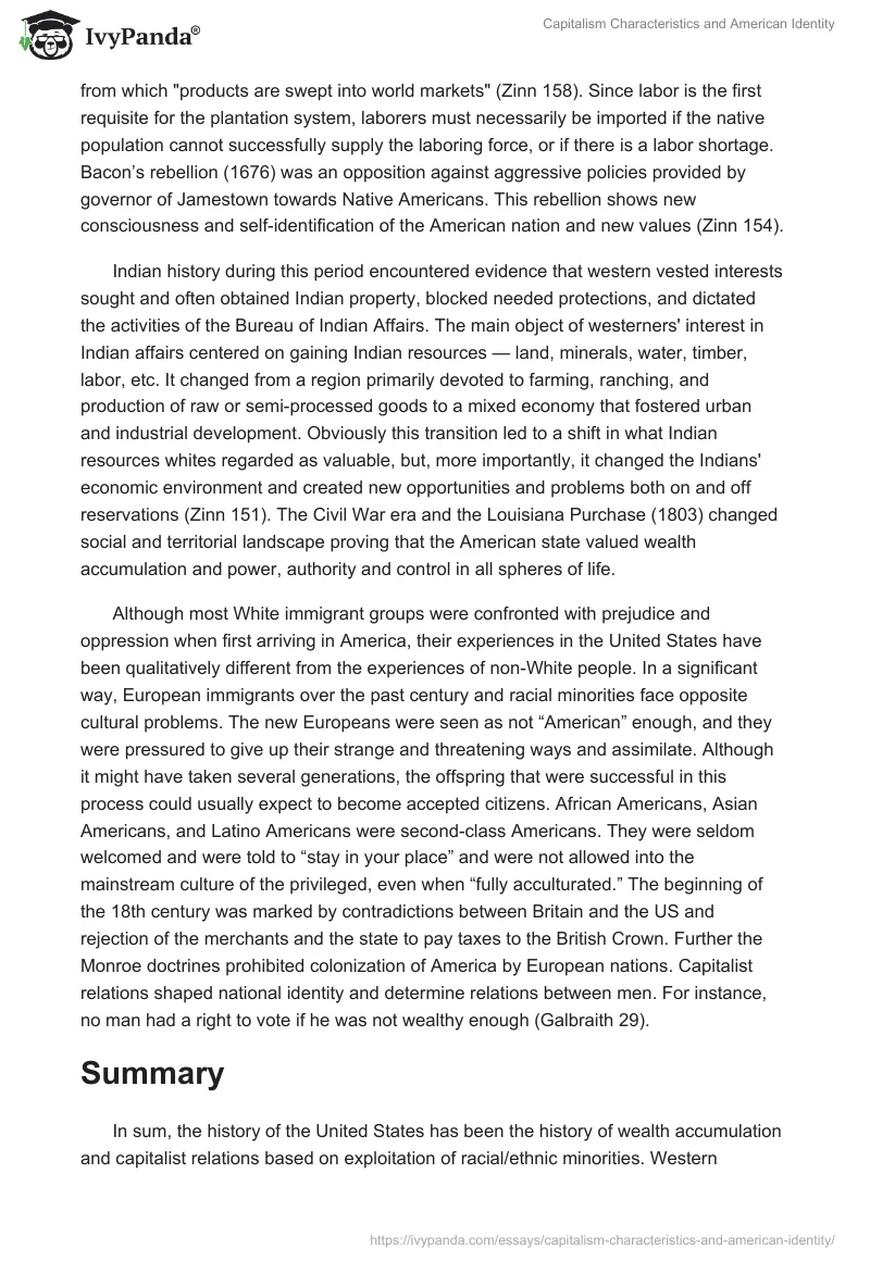 Capitalism Characteristics and American Identity. Page 2
