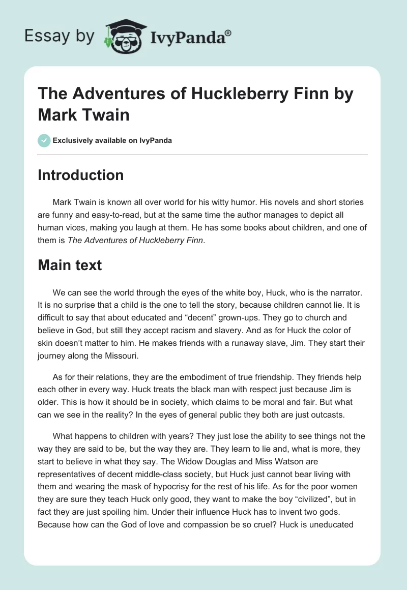 "The Adventures of Huckleberry Finn" by Mark Twain. Page 1
