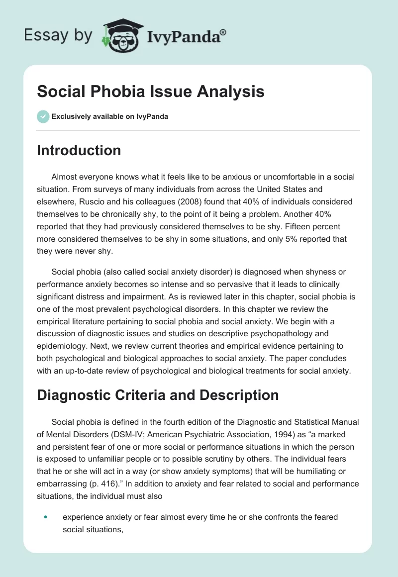 Social Phobia Issue Analysis. Page 1