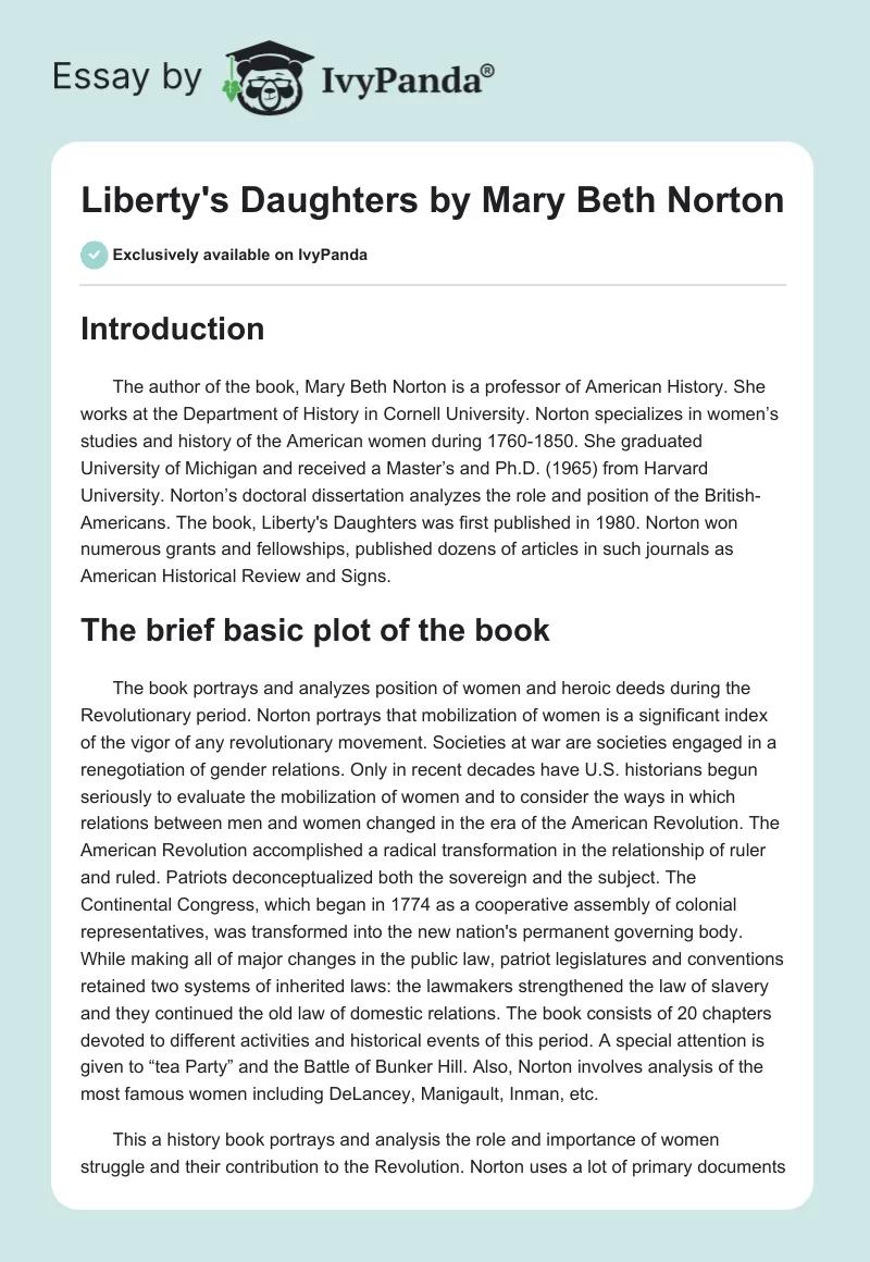 "Liberty's Daughters" by Mary Beth Norton. Page 1