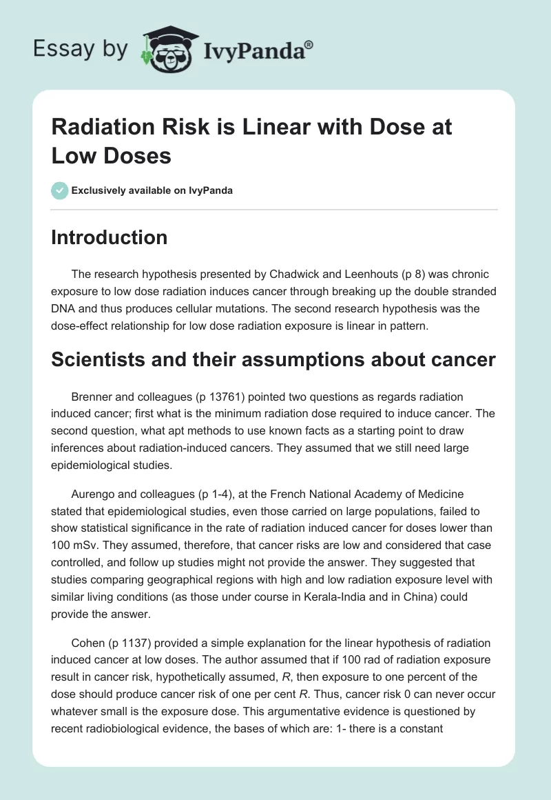 Radiation Risk is Linear with Dose at Low Doses. Page 1