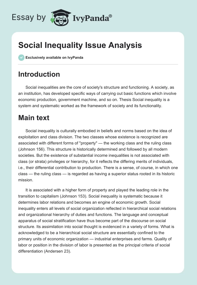 Social Inequality Issue Analysis. Page 1