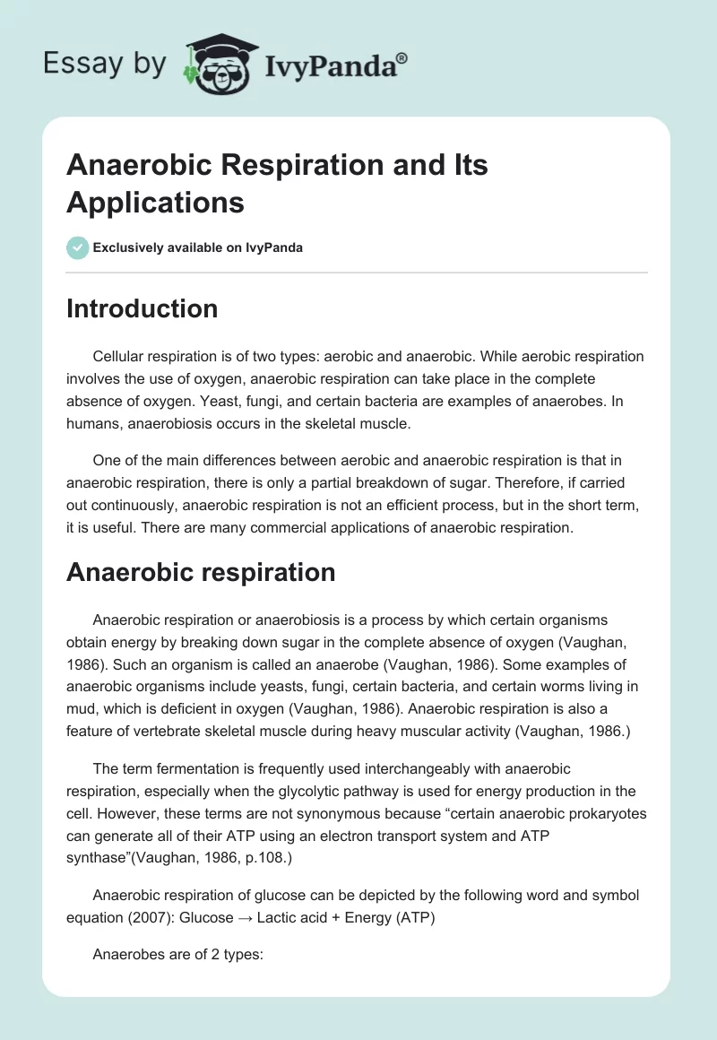 Anaerobic Respiration and Its Applications. Page 1