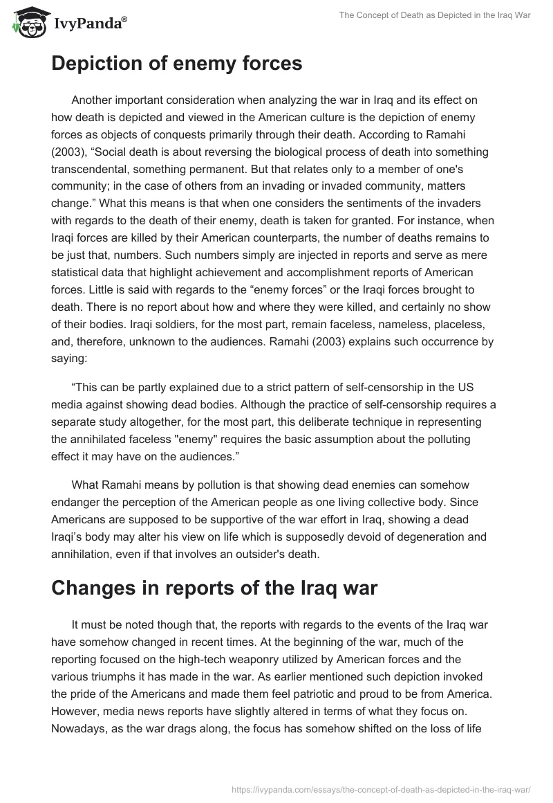 The Concept of Death as Depicted in the Iraq War. Page 5