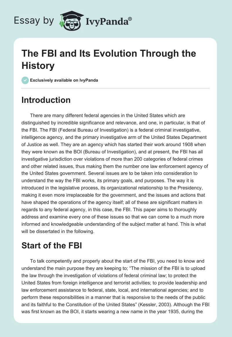 The FBI and Its Evolution Through the History. Page 1