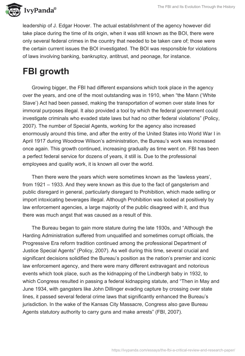 The FBI and Its Evolution Through the History. Page 2