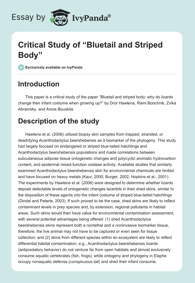 Critical Study of “Bluetail and Striped Body”. Page 1