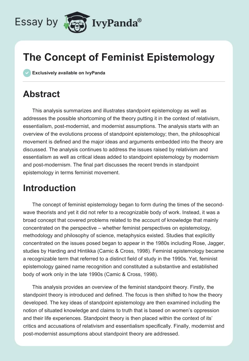 The Concept of Feminist Epistemology. Page 1