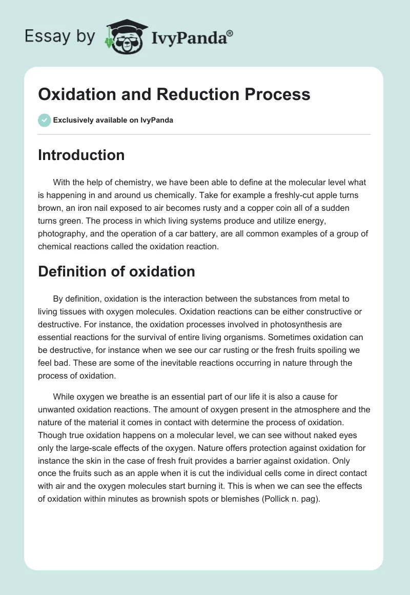 Oxidation and Reduction Process. Page 1
