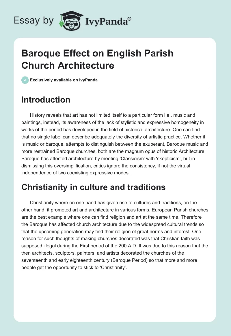 Baroque Effect on English Parish Church Architecture. Page 1