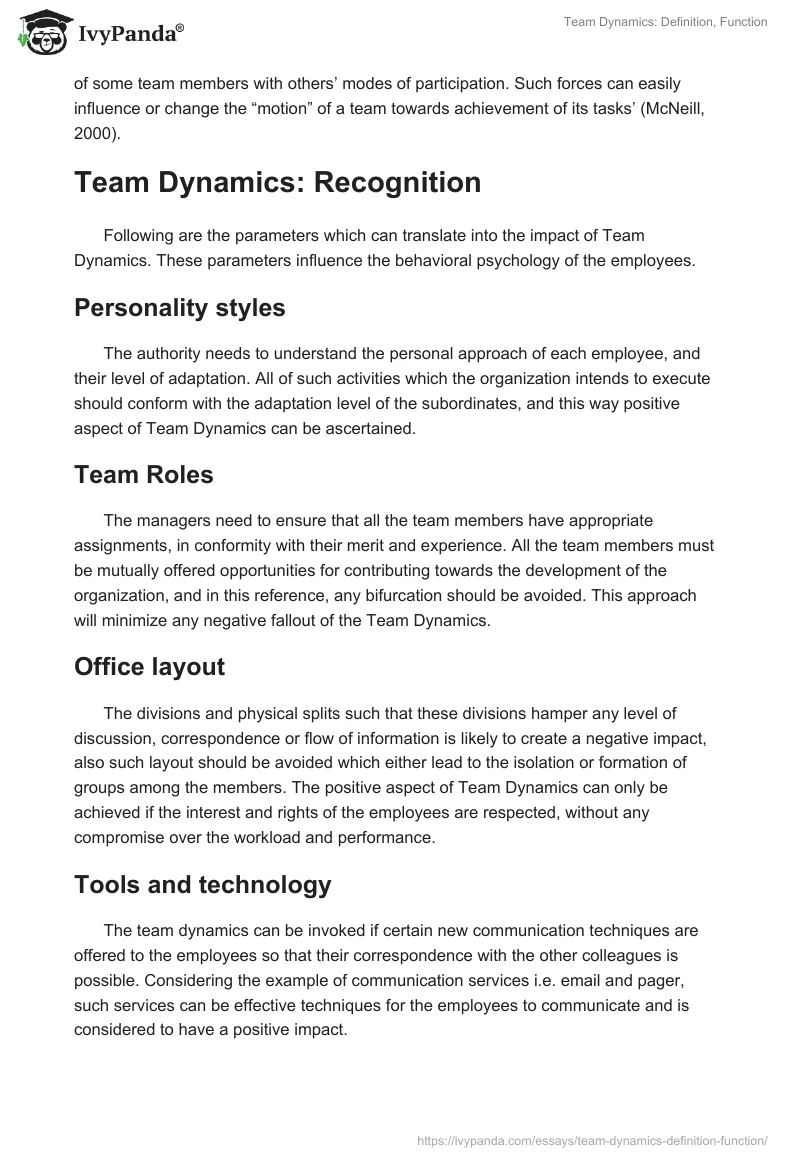 Team Dynamics: Definition, Function. Page 2