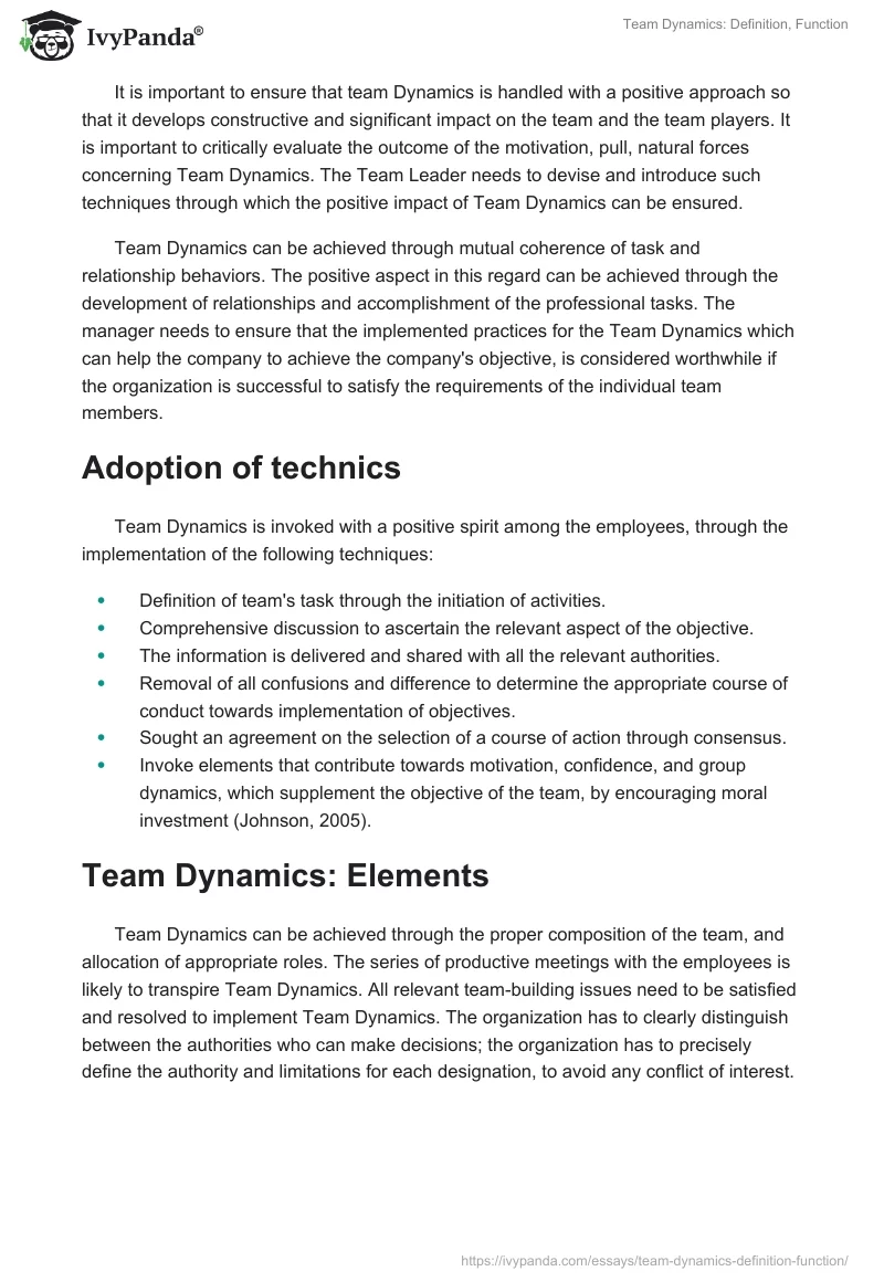 Team Dynamics: Definition, Function. Page 4