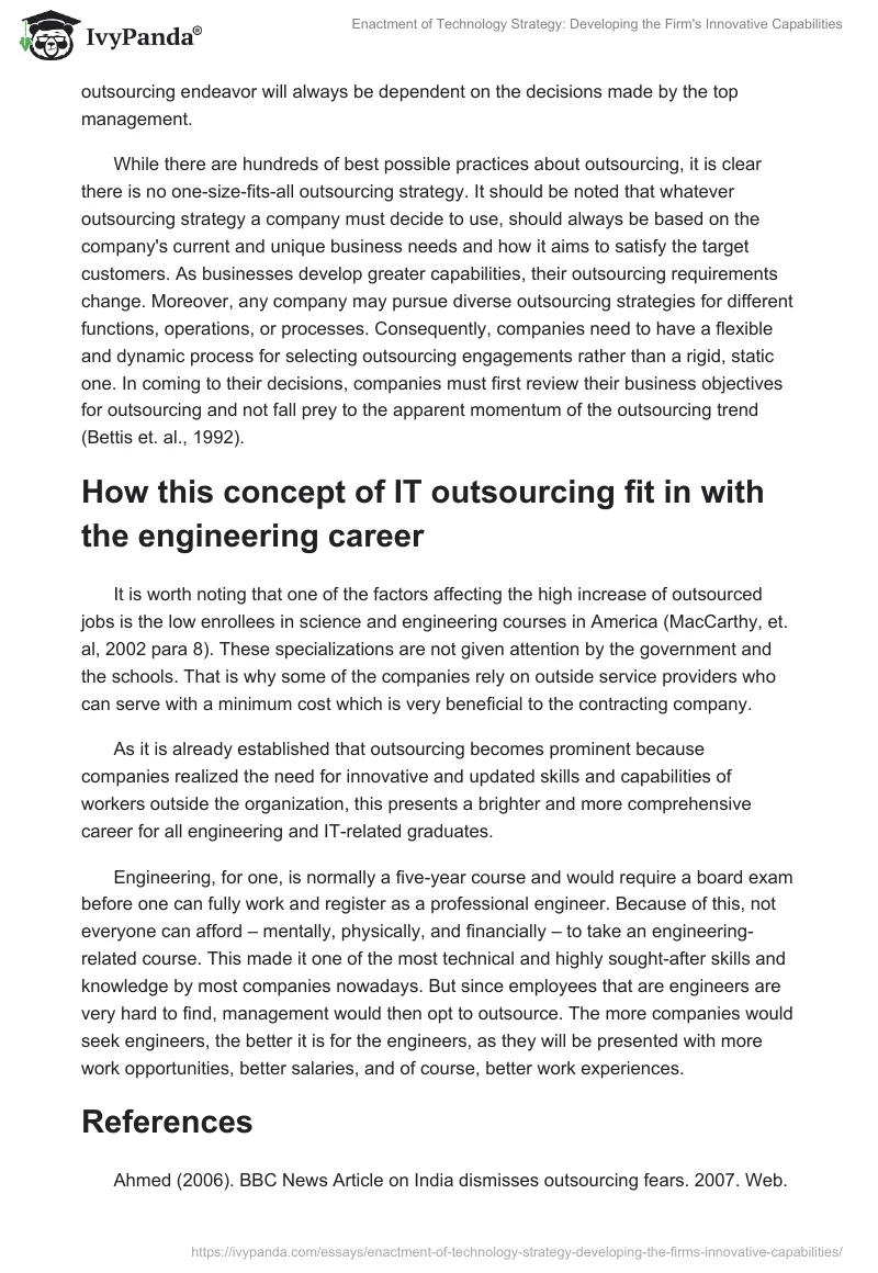 Enactment of Technology Strategy: Developing the Firm's Innovative Capabilities. Page 4