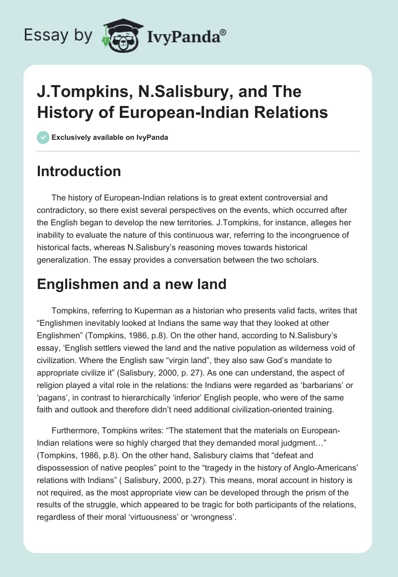 J.Tompkins, N.Salisbury, and The History of European-Indian Relations. Page 1