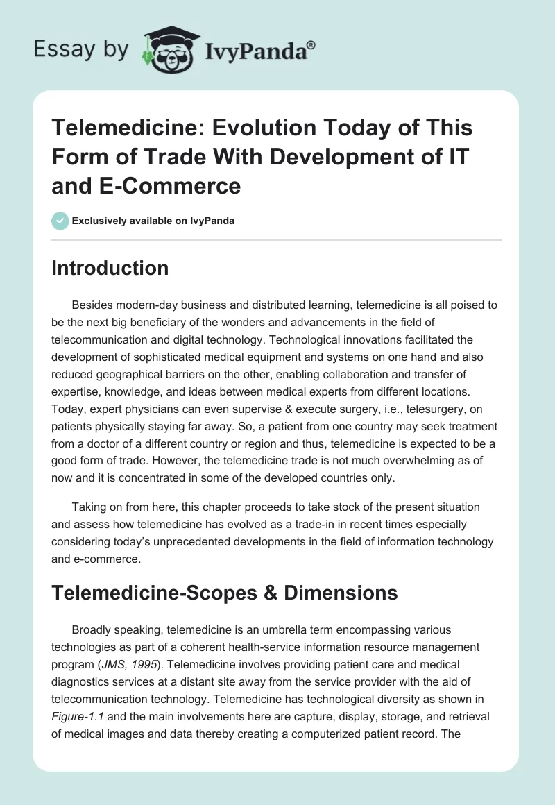 Telemedicine: Evolution Today of This Form of Trade With Development of IT and E-Commerce. Page 1