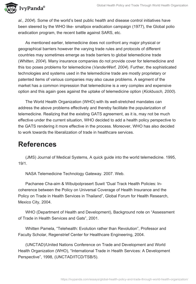 Global Health Policy and Trade Through World Health Organization. Page 2