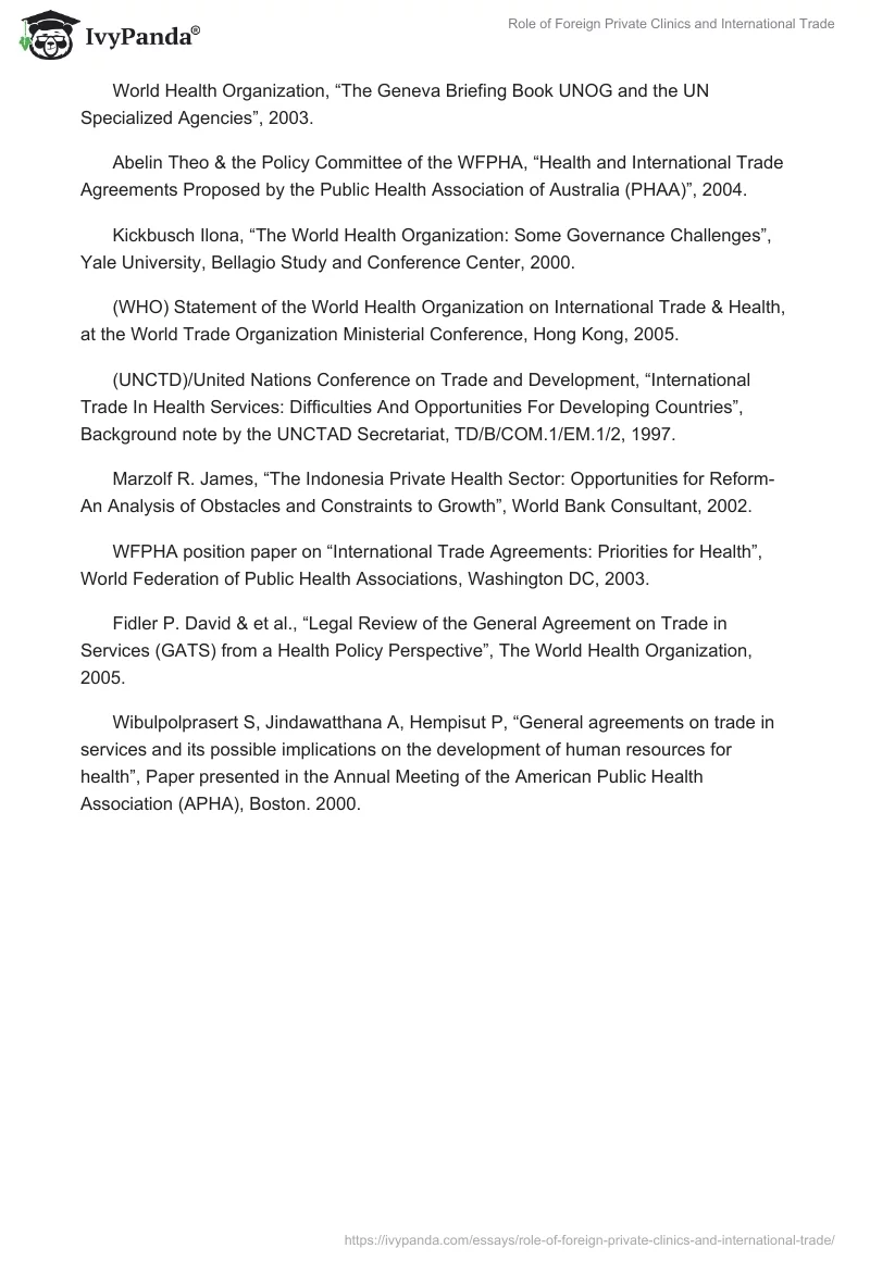Role of Foreign Private Clinics and International Trade. Page 3