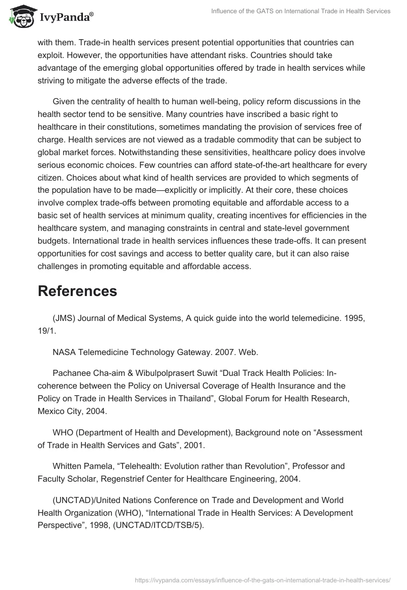 Influence of the GATS on International Trade in Health Services. Page 4