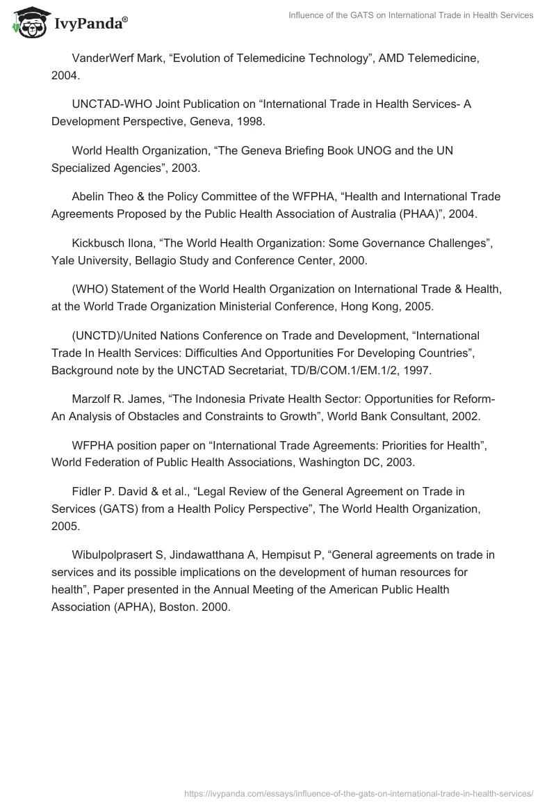 Influence of the GATS on International Trade in Health Services. Page 5