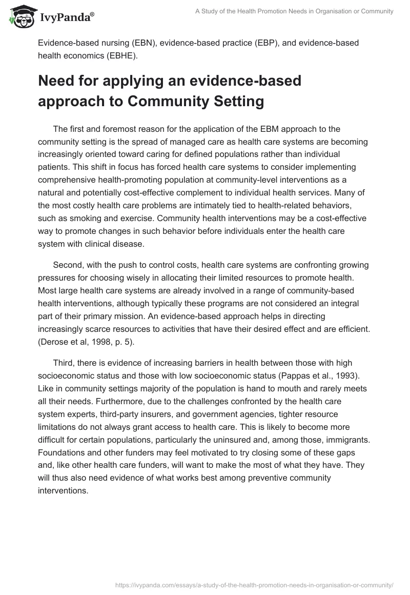 A Study of the Health Promotion Needs in Organisation or Community. Page 3