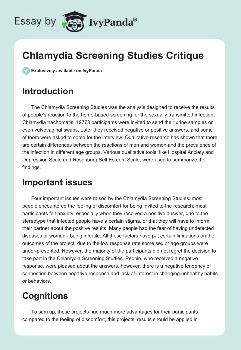 Chlamydia Screening Studies Critique. Page 1