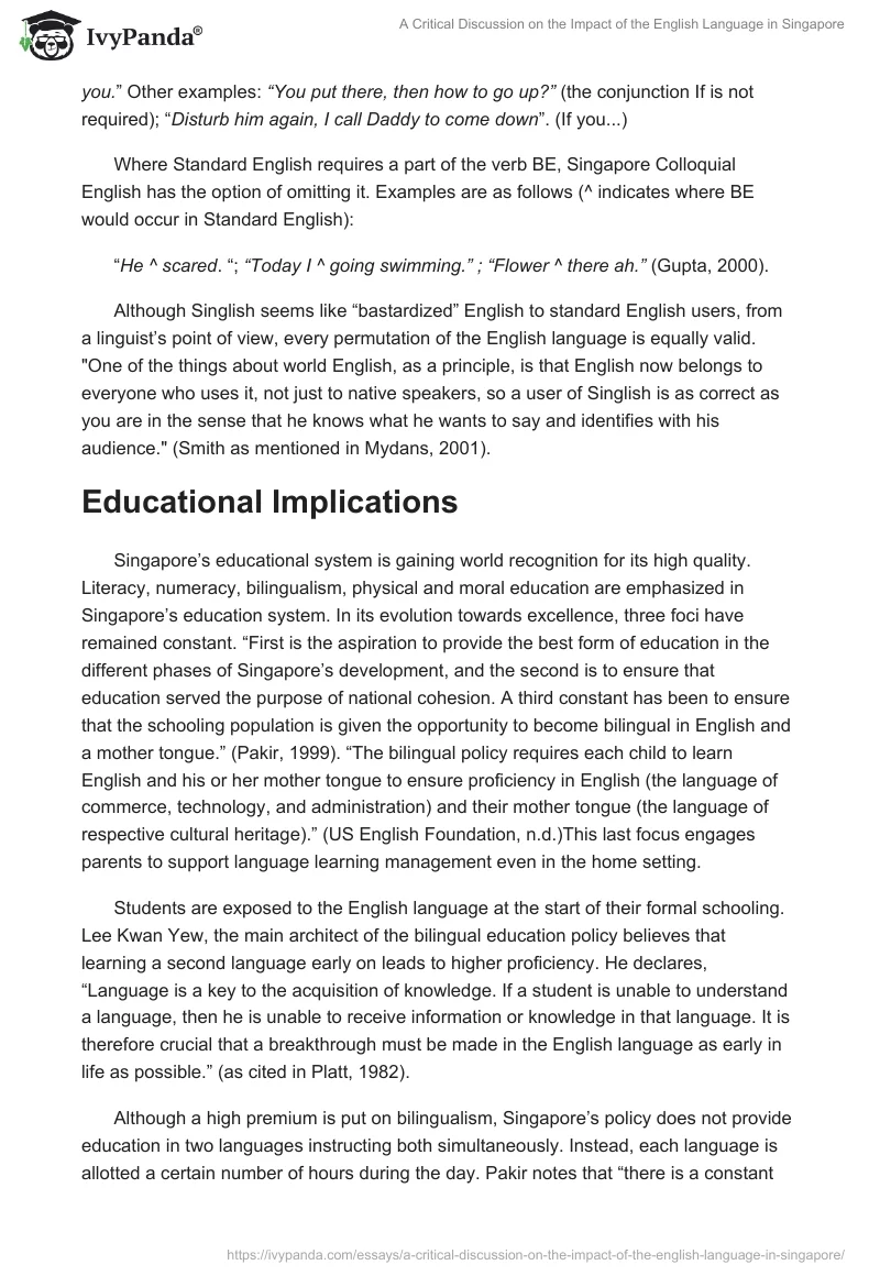 A Critical Discussion on the Impact of the English Language in Singapore. Page 4