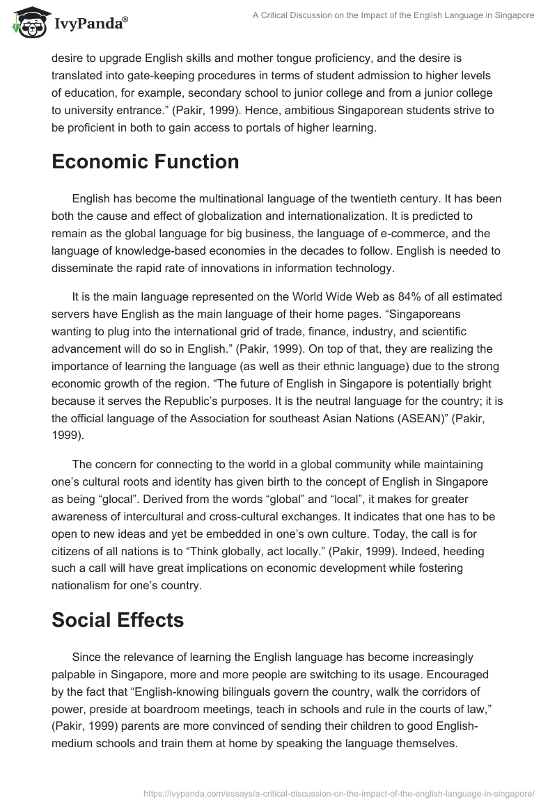 A Critical Discussion on the Impact of the English Language in Singapore. Page 5